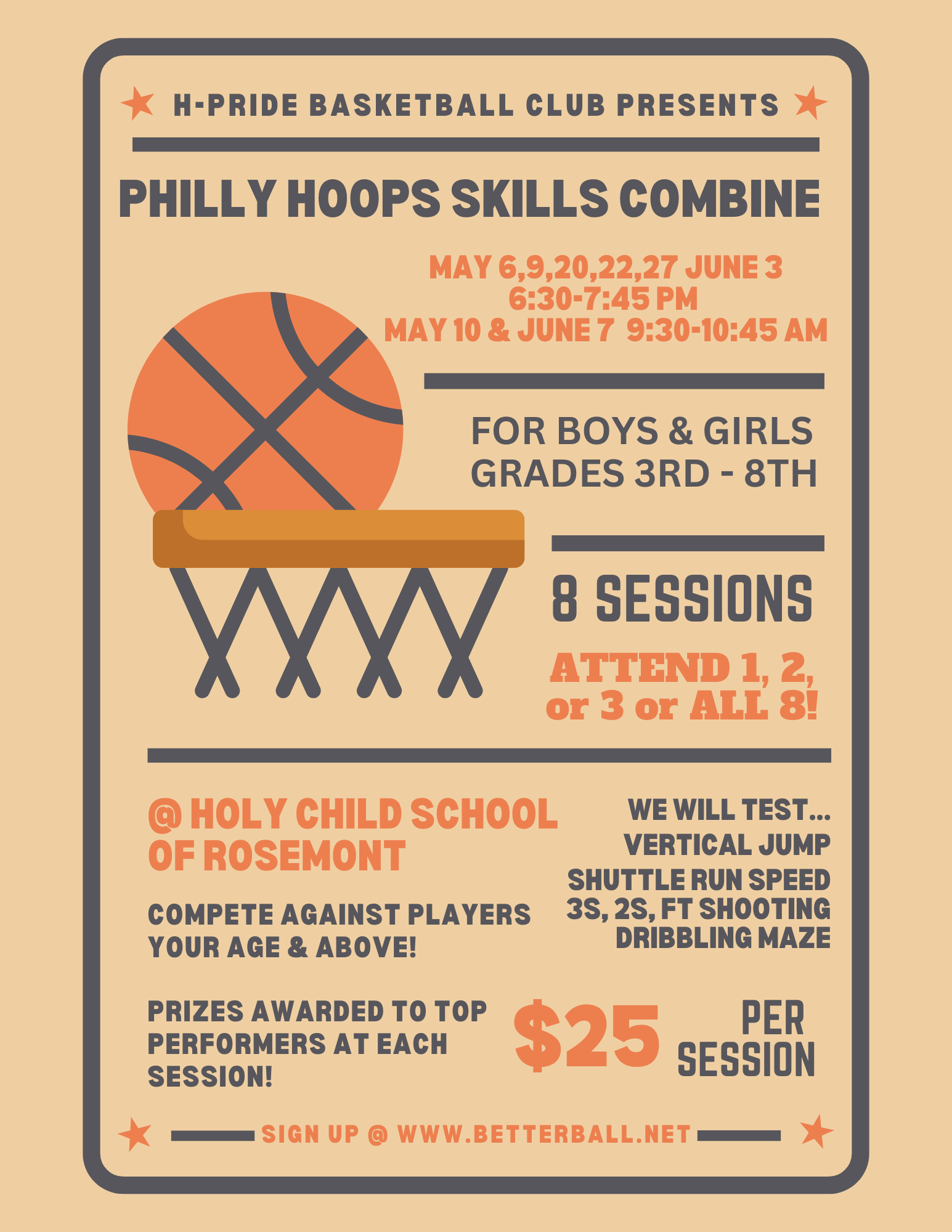 Black &amp; Orange Retro Basketball Tryouts Flyer (3)
